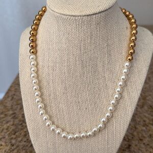 Gold and White Beaded Necklace